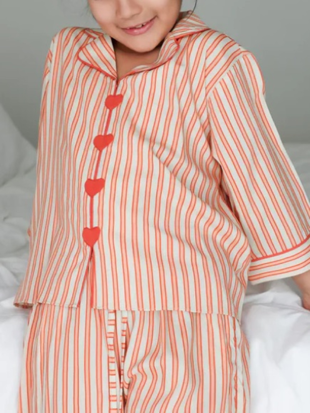 Kids Orange Stripe Pajama Set with Heart Buttons